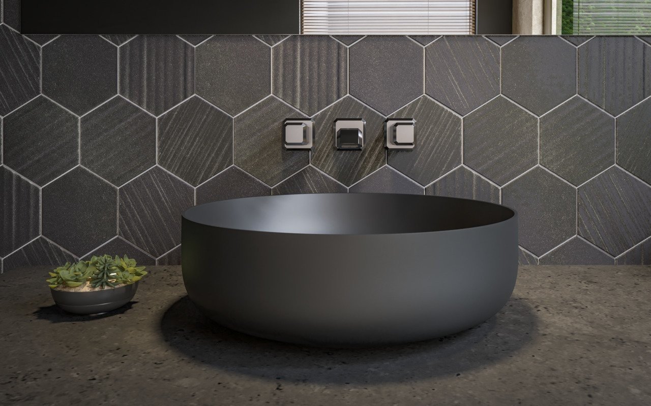 Aquatica Aurora-Blck Lavabo Ronde en Pierre Graphite Noir picture № 0