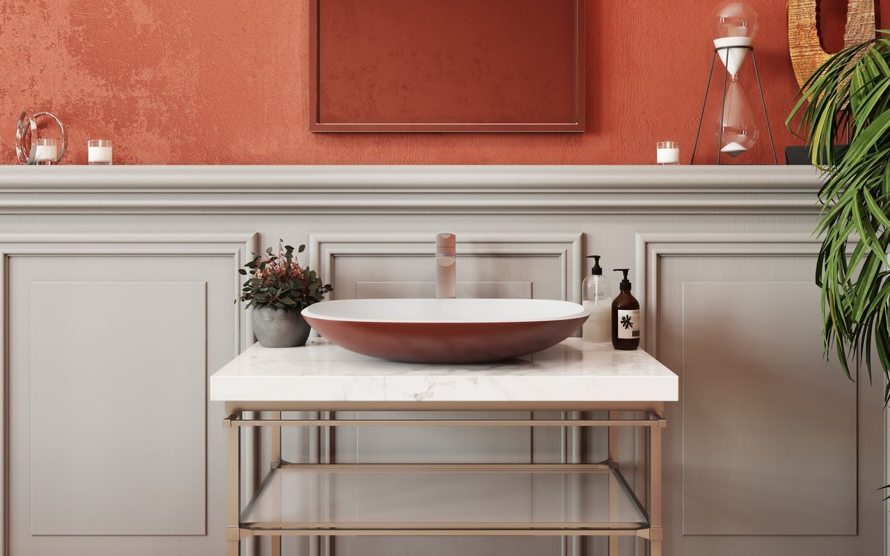 Aquatica Coletta-A Oxide Red-Wht Lavabo en Pierre, rouge et blanc picture № 0