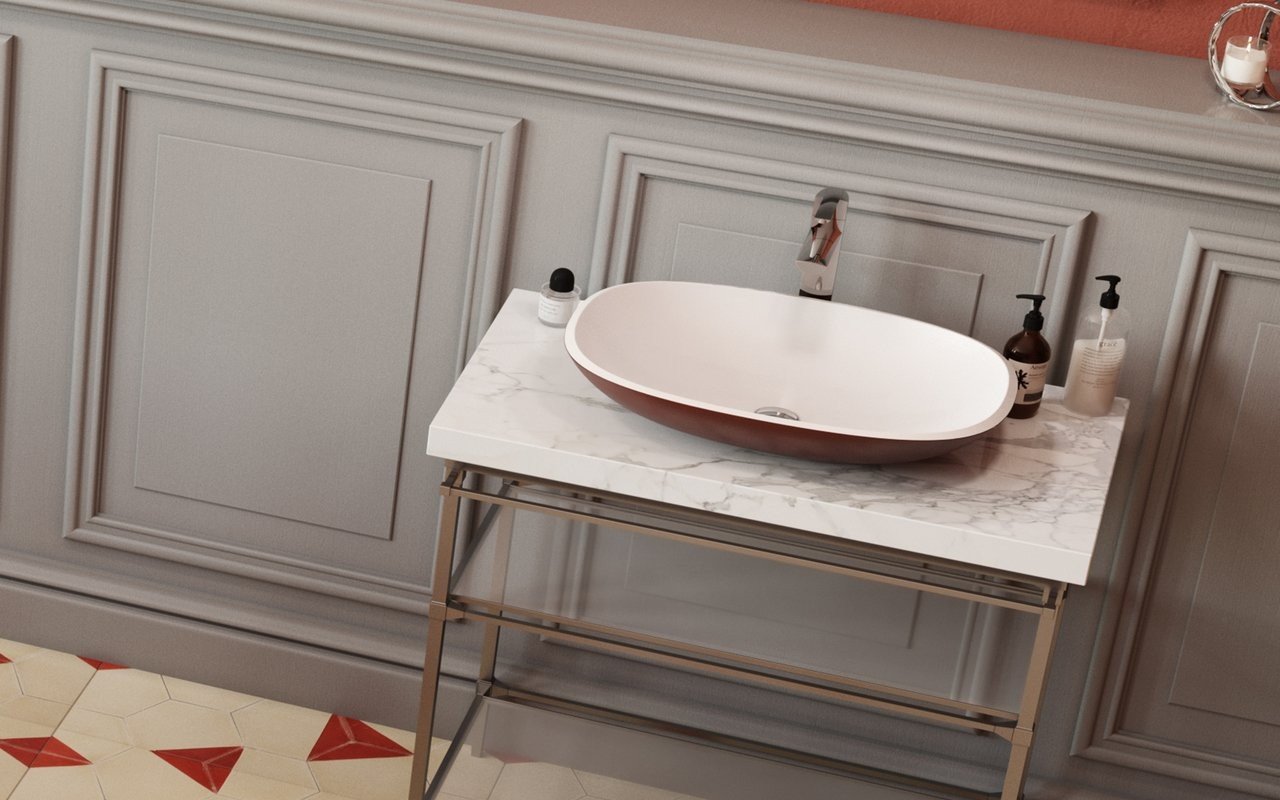 Aquatica Coletta-A Oxide Red-Wht Lavabo en Pierre, rouge et blanc picture № 0
