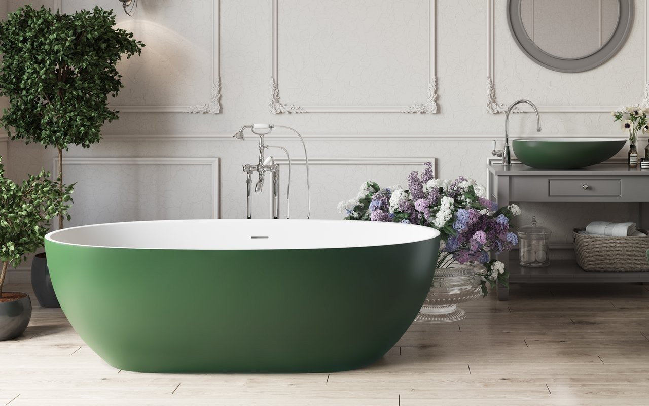 Aquatica Corelia™ Moss Green-Wht Baignoire Îlot Surface Solide picture № 0