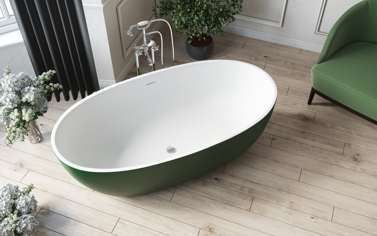 Aquatica Corelia™ Moss Green-Wht Baignoire Îlot Surface Solide picture № 0