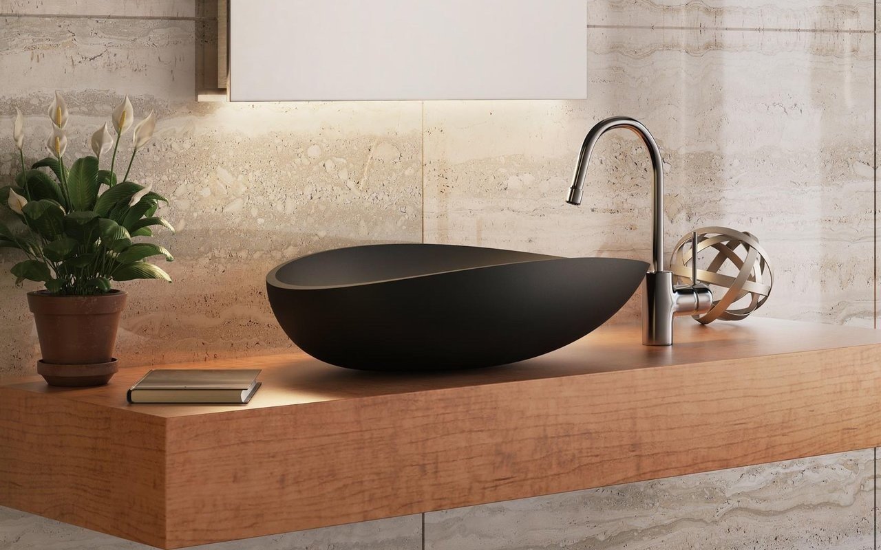 Aquatica Lotus Lavabo en Pierre Graphite Noir picture № 0