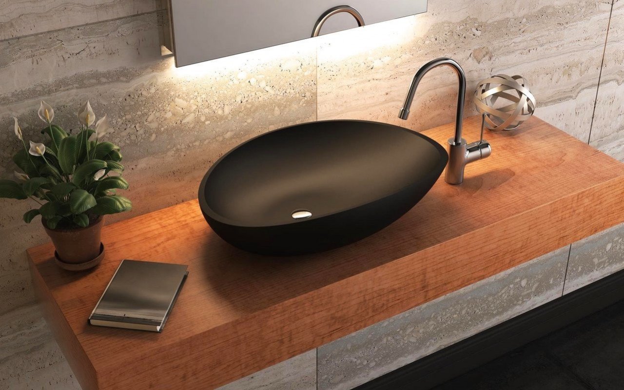 Aquatica Lotus Lavabo en Pierre Graphite Noir picture № 0