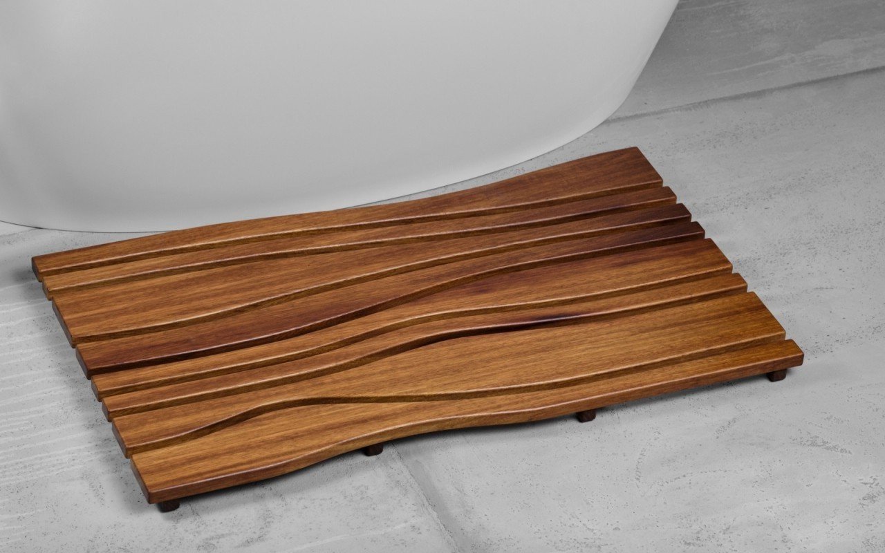 Aquatica Onde Tapis de sol de bain douche en bois Iroko imperméable picture № 0