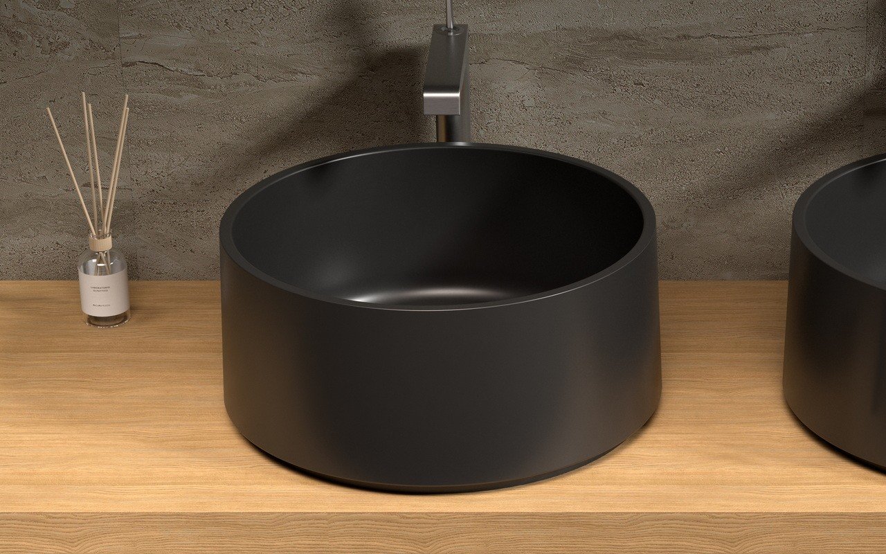 Aquatica Solace-B-Blck Lavabo Ronde en Pierre Graphite Noir picture № 0