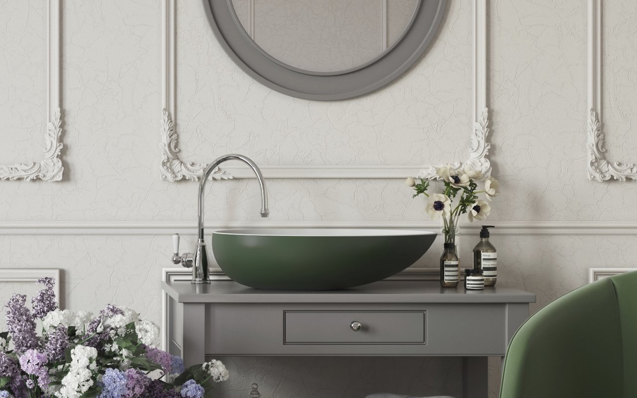 Aquatica Spoon-2 Moss Green-Wht Lavabo en Pierre, vert et blanc picture № 0