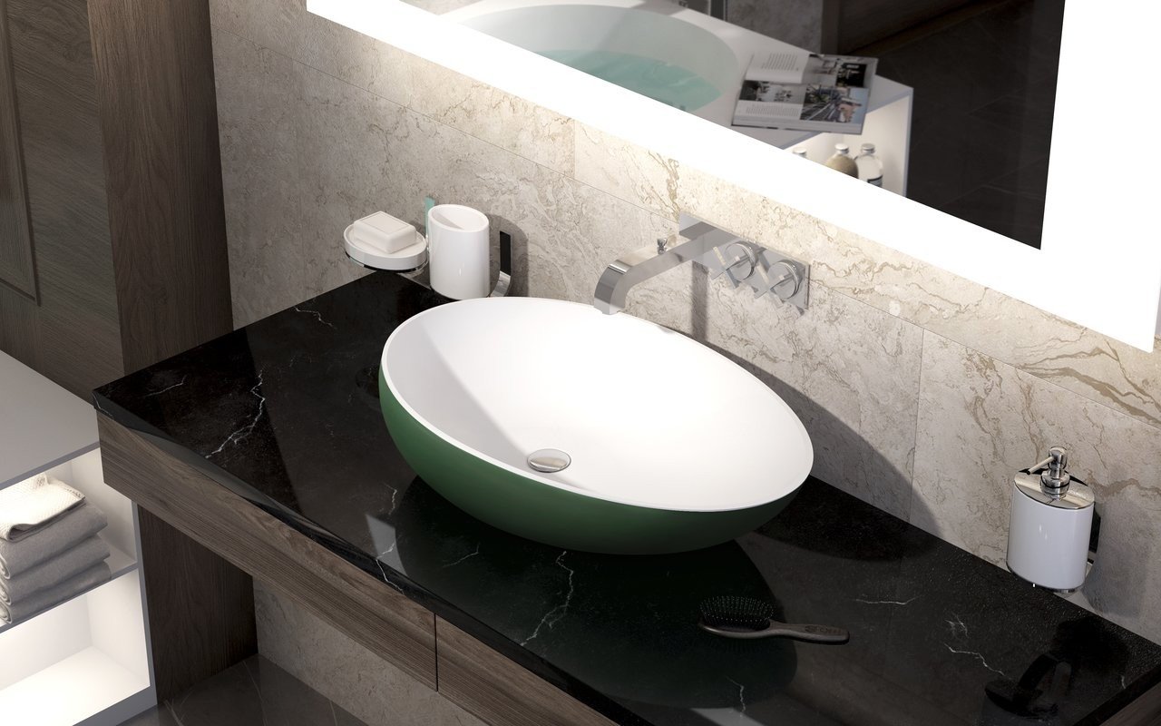 Aquatica Spoon-2 Moss Green-Wht Lavabo en Pierre, vert et blanc picture № 0