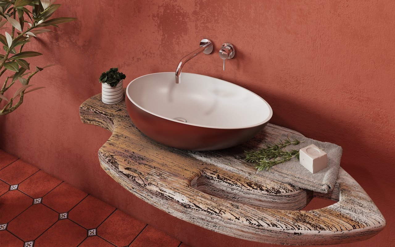 Aquatica Spoon-2 Oxide Red-Wht Lavabo en Pierre, rouge et blanc picture № 0