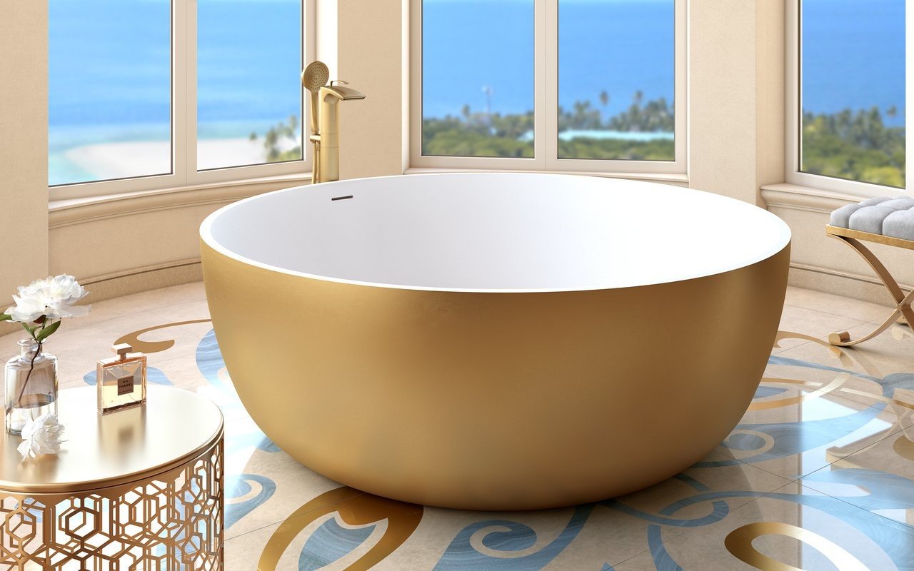 Aquatica Adelina Pearl Gold White Baignoire autoportante ronde à surface solide picture № 0