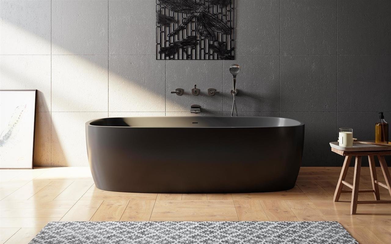 Aquatica Coletta™ Baignoire Îlot Surface Solide Graphite Noir picture № 0