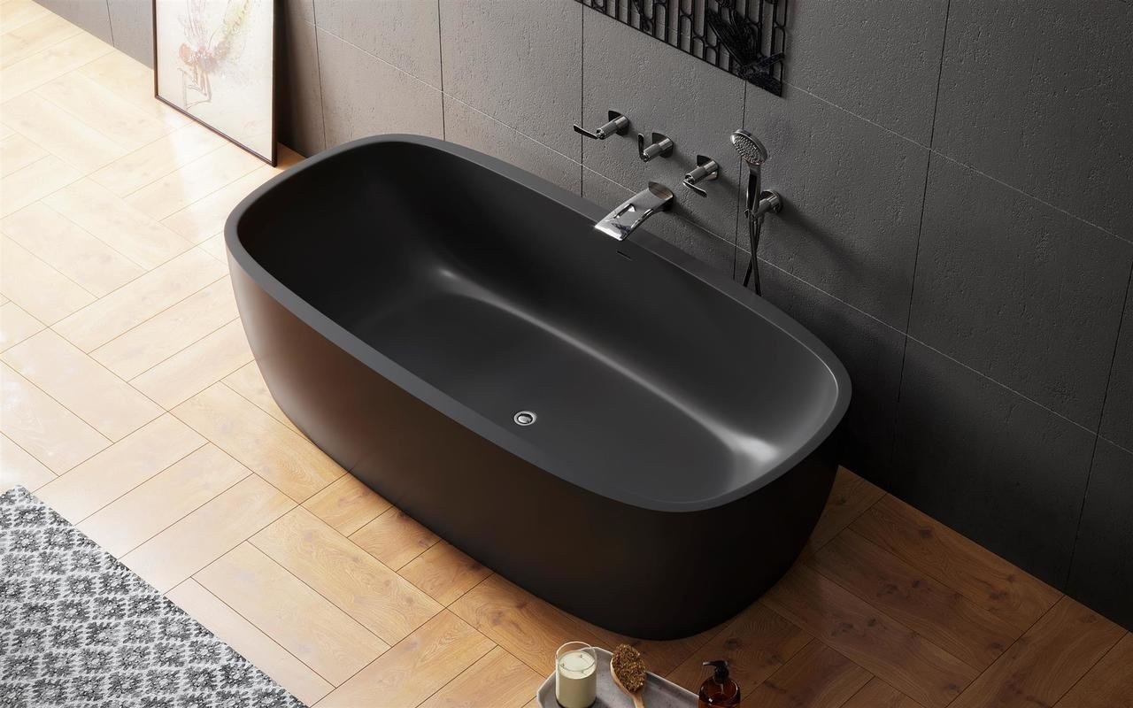 Aquatica Coletta™ Baignoire Îlot Surface Solide Graphite Noir picture № 0