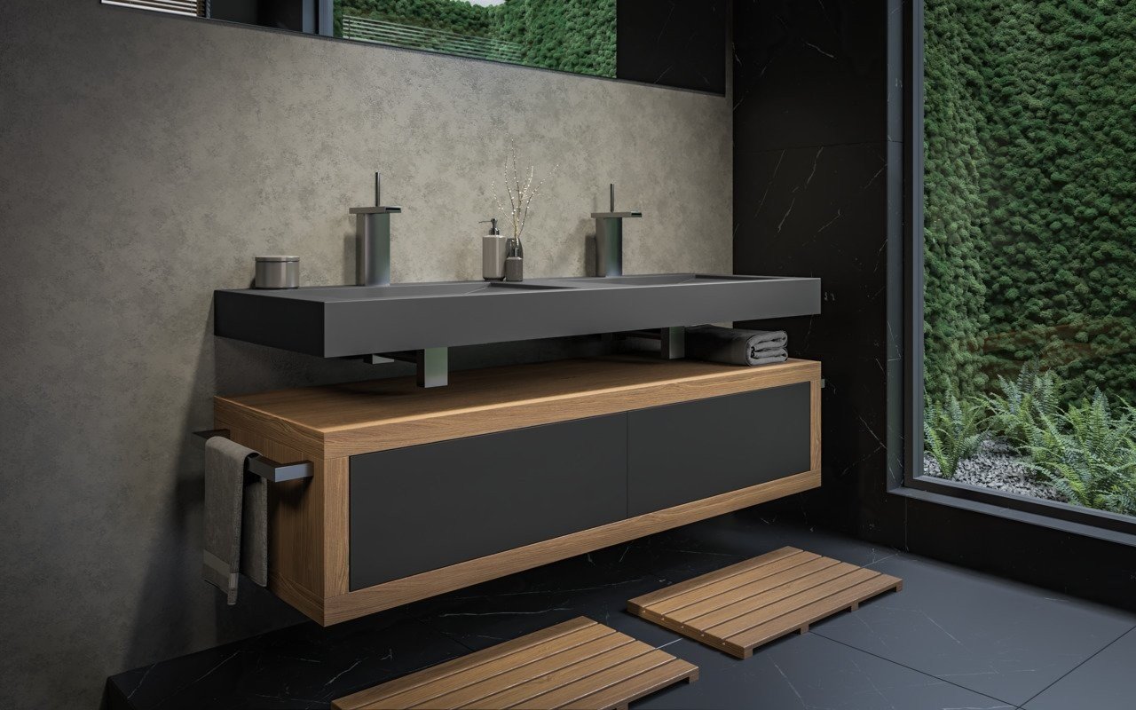 Aquatica Millennium-Blck 150 Stone And Wood Bathroom Vanity picture № 0