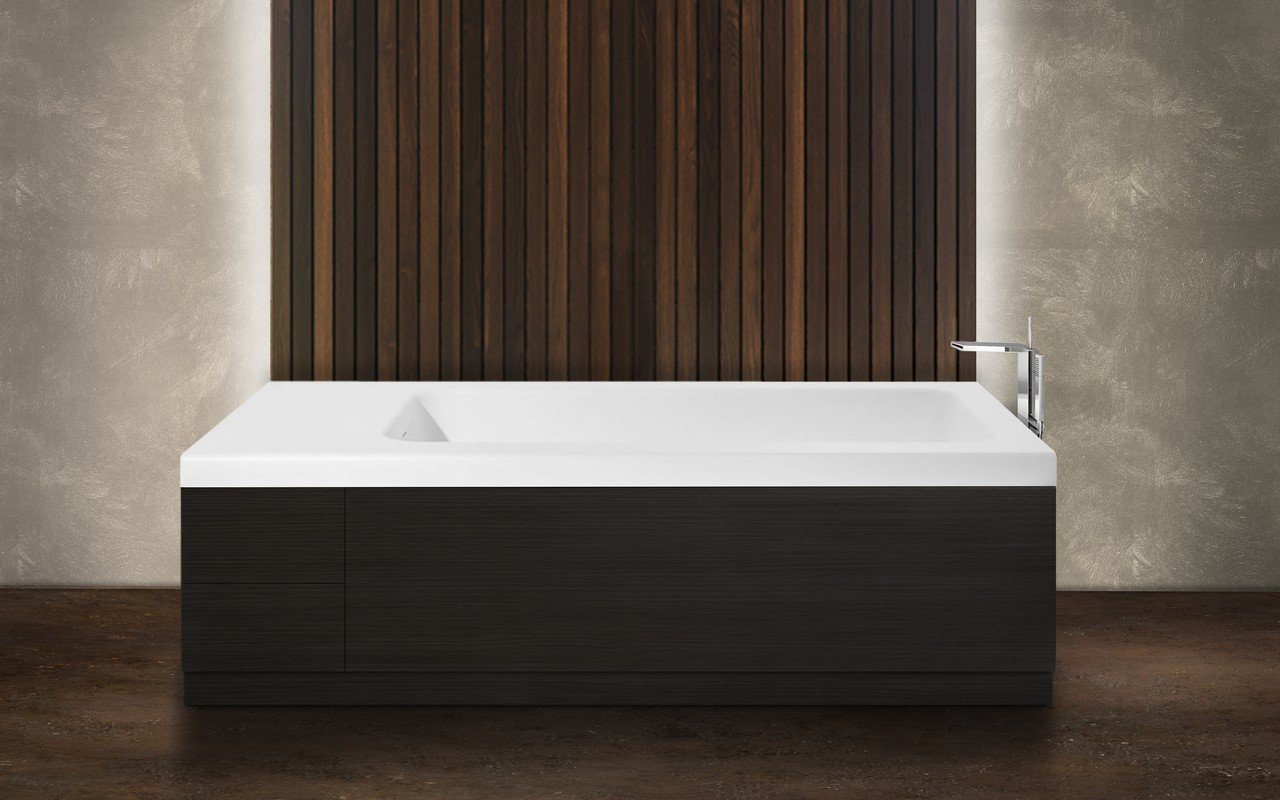 Aquatica Pure 2D Back To Wall surface solide baignoire avec des panneaux latéraux en bois décoratifs foncés picture № 0