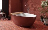 Spoon 2 RAL3009 Freestanding Egg Shaped Solid Surface Bathtub 4 (web)